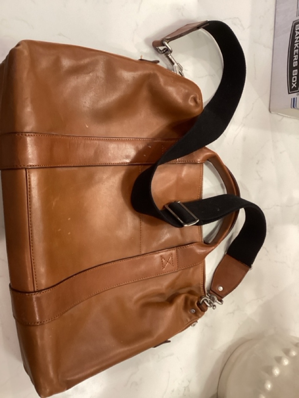 Jack Spade Tan Leather Laptop Briefcase with Black Strap - Picture 2 of 4
